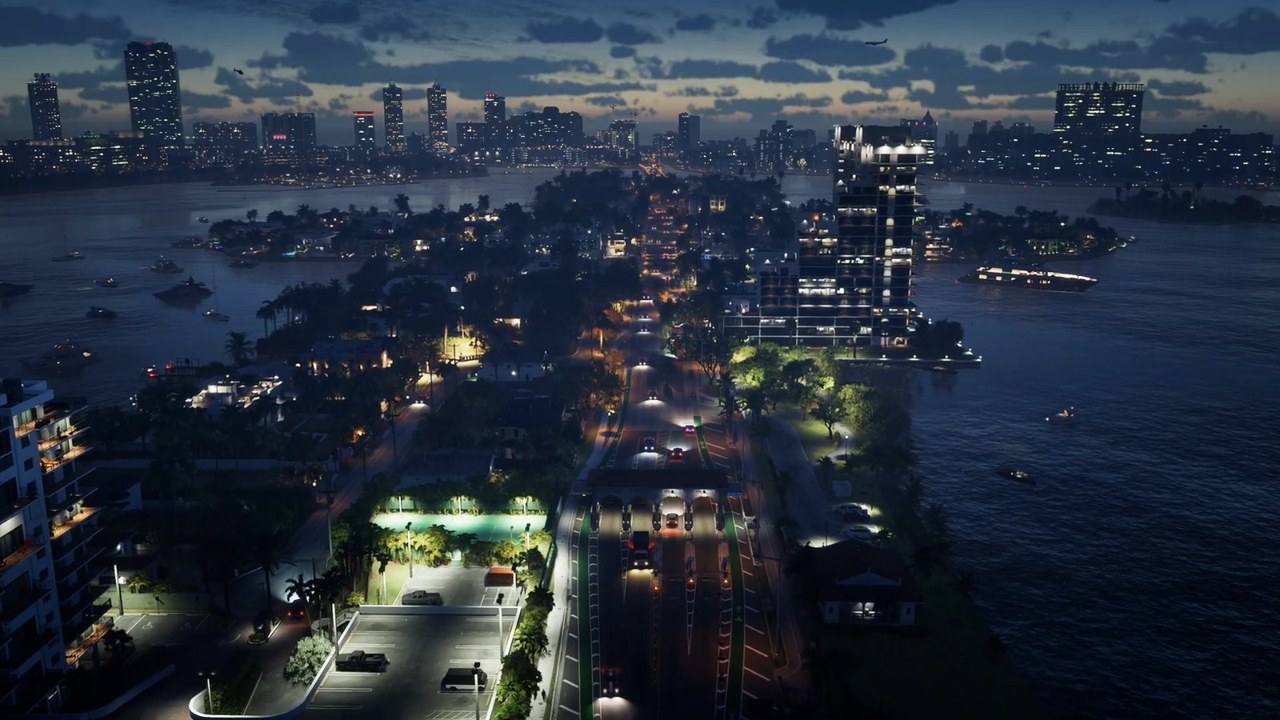 GTA6预告片中的罪恶城夜景航拍