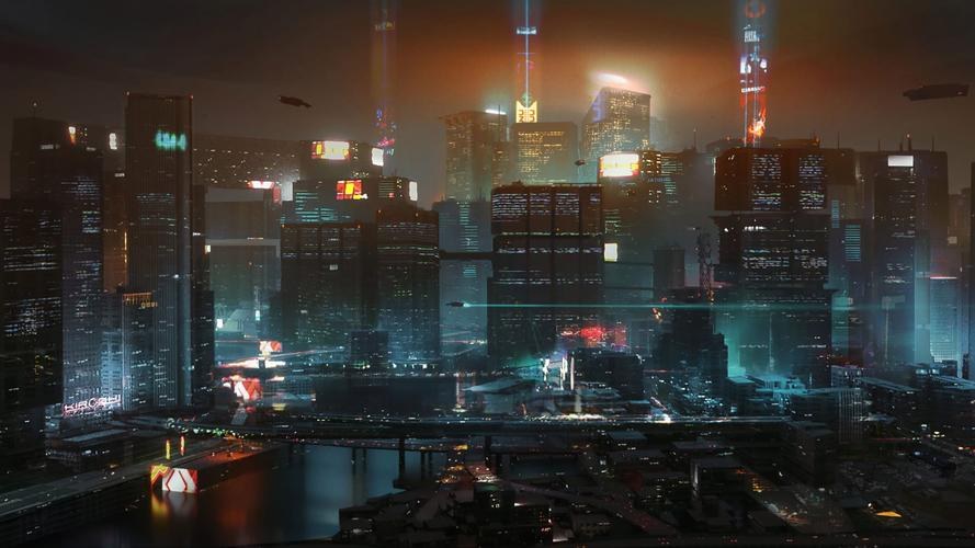 赛博朋克2077城市夜景俯瞰